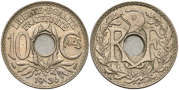 Франция 10 сантимов 1936 KM 866a, Le Franc 138.3 медно-никель 4143-1035