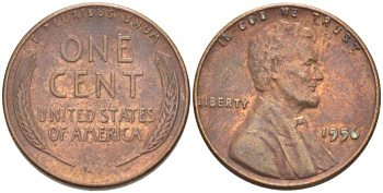 США 1 ЦЕНТ 1956 ЛИНКОЛЬН KM А132 медь цинк 3309-1148