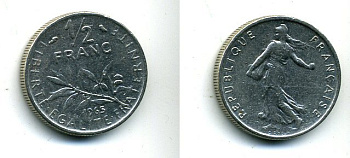 Франция 1/2 франка 1965 сеятель KM 931, Le Franc 198.3 никель 46-342