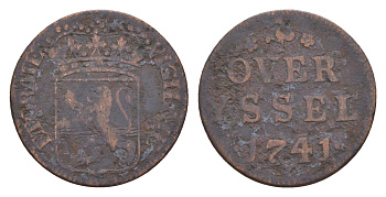 Нидерланды, Голландская Республика, Оверэйсел 1 дуит 1741 KM 90 медь 4655-544