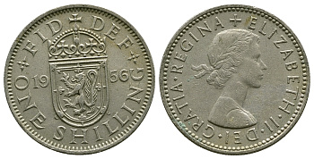 Великобритания 1 шиллинг 1956 Елизавета II (1952-2022), Шотландский герб KM 905, Spink 4148 медно-никель 4384-621