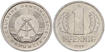 ГДР 1 пфенниг 1983 A KM 8.2 алюминий 188-645