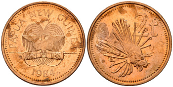 Папуа-Новая Гвинея 2 тойя 1984 Елизавета II (1953-) KM 2 бронза 4187-1215