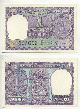ИНДИЯ 1 РУПИЯ 1974 БУКВА F Pick 77n бумага UNC (ПРЕСС) 7221-77-1