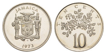 Ямайка 10 центов 1973 FM, тираж 28.000 экземпляров KM 54 медно-никель PROOF 1528-1443