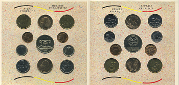 Бельгия набор из 10 монет + жетон 1989 Belgie-Belgique, королевский монетный двор Бельгии, в оригинальном буклете, в запайке KM MS 1 UNC 6-6-2-24