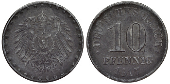 Германия 10 пфеннигов 1917 D KM 20, J. 298 железо 4119-152