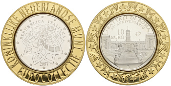 Италия 10 евро 2007 50 лет Римскому договору, коллекция Нидерландского монетного двора KM 295 серебро PROOF 11-060-21
