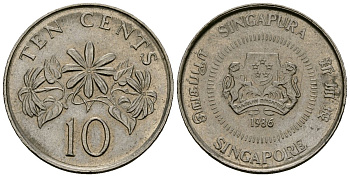 Сингапур 10 центов 1986 KM 51 медно-никель 4173-1216