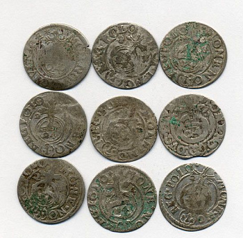ПОЛЬША ЛОТ ИЗ 9 МОНЕТ В ПОЛТАРАК XVII век серебро M12-2-10