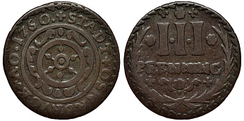 Оснабрюк 3 пфеннига 1760 Kennepohl 493 медь 75-568