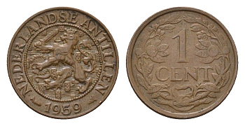 Нидерландские Антильские острова (Нидерландские Антилы) 1 цент 1959 Юлиана (1948-1980) KM 1 бронза 4588-668