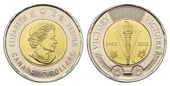 Канада 2 доллара 2020 75 лет победе во Второй Мировой войне KM 2924 биметалл UNC 108-1126