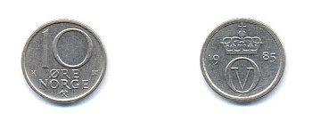 НОРВЕГИЯ 10 ЭРЕ 1985 KM 416 медно-никель 4379-962