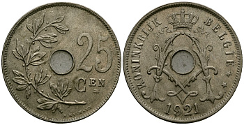 Бельгия 25 сантимов 1921 Belgie KM 69 медно-никель 4165-745