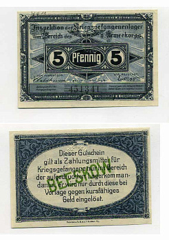 Германия 5 пфеннигов 1917 инспекция лагерей военнопленных в Бескове, III-ий Армейский корпус C-2706 бумага UNC (пресс) 000-00-00