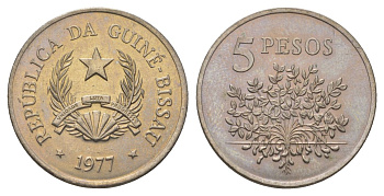 Гвинея-Бисау 5 песо 1977 KM 20 медно-никель UNC 4626-525