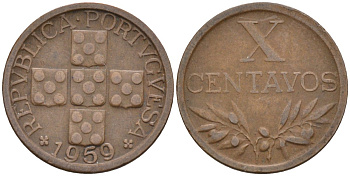 Португалия 10 сентаво 1959 KM 583 бронза 4588-439