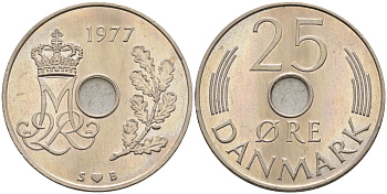 Дания 25 эре 1977 S. B, Маргрете II (1972-) КМ 861.1 медно-никель    4177-334