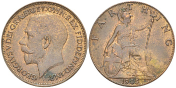 Великобритания 1 фартинг 1925 Георг V (1910-1936) KM 808.2, Spink 4060 бронза 4543-1034