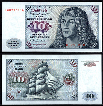 ФРГ 10 марок 1970 Альбрехт Дюрер. Kорабль "Горх Фок" Pick 31 a(1) бумага UNC (пресс) 7204-7-1-1