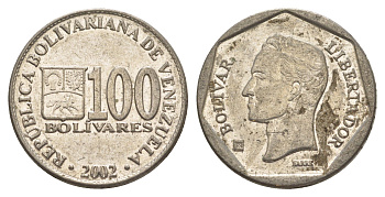 Венесуэла 100 боливаров 2002 Симон Боливар Y 83 сталь плакированная никелем 4592-1251