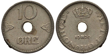 Норвегия 10 эре 1926 Хокон VII (1905-1957) KM 383 медно-никель 4549-948