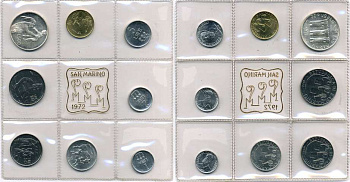 Сан-Марино годовой набор из 8 монет 1972 1, 2, 5, 10, 20, 50, 100 и 500 лир мать поднимает ребенка в воздух KM 14-21, в оригинальной пластиковой запайке серебро KM MS1 серебро UNC 5-4-3-47