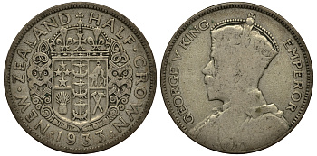 Новая Зеландия 1/2 кроны 1933 Георг V (1910-1936) KM 5 серебро 272-423