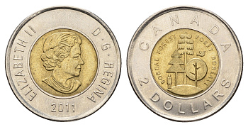 Канада 2 доллара 2011 Тайга - половина суши Канады KM 1167 биметалл UNC 4678-1244