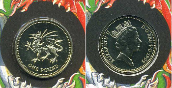 Великобритания 1 фунт 1995 Елизавета II (1952-2022), в оригинальном буклете KM 969, Spink 4338 никель латунь BUNC 7-5-1-16