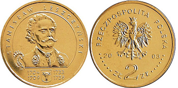 Польша 2 злотых 2003 MW, Станислав Лещинский KM 473 нордик  UNC 4531-842