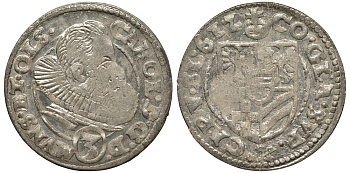 Силезия, Мюнстерберг, Олесница грошен (3 крейцера) 1612 Карл II серебро 413-934