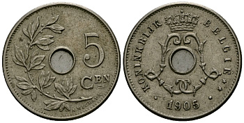 Бельгия 5 сантимов 1905 Belgie KM 55 медно-никель 4173-129