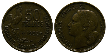 ФРАНЦИЯ 50 ФРАНКОВ 1952 KM 918.1 алюминиевая бронза 261-857