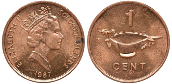 Соломоновы острова 1 цент 1987 Елизавета II (1953-) KM 24 сталь плакированная бронзой aUNC 4602-864