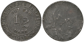 Ольденбург 1/2 марки 1917 Funck 407.2A, Men18 24948.2 железо 4586-945
