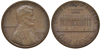 США 1 ЦЕНТ 1974 D, ЛИНКОЛЬН KM 201 медь цинк 62-414