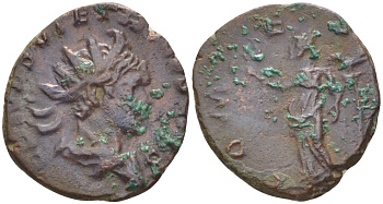 Римская Империя (императоры в Галлии) антониниан 272 - 274 Тетрик II. COMES AVG, Виктория с венком и пальмовой ветвью, Августа Треверов, Very fine RIC 224 биллон 1073-13-112