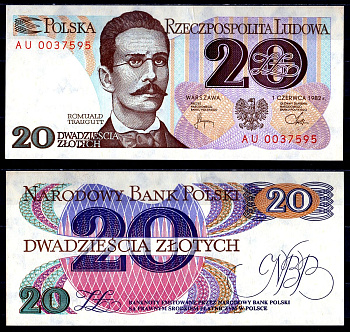 Польша 20 злотых 1982 Pick 149a (2) бумага aUNC 6278-62-1-2