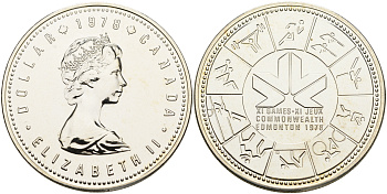 Канада 1 доллар 1978 11-е игры стран содружества в Эдмонтоне KM 121 серебро UNC 1076-2-32