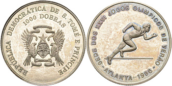 Сан-Томе и Принсипи 1000 добра 1996 XXVI Олимпийские игры 1996 года в Атланте, бег KM 59 медно-никель PROOF 4368-934