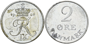 Дания 2 эре 1969 Фредерик IX (1947-1972) KM 840 цинк 4147-542