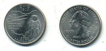 США 25 центов = квотер 2002 D, серия штаты США, Огайо KM 332 медь плакированная медно-никелем 4388-746