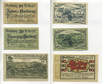 АВСТРИЯ НАБОР ИЗ 3 БАНКНОТ 1920 НОТГЕЛЬД, 10, 20, 50 ГЕЛЛЕРОВ, MAUTHAUSEN бумага XF 6317-41-3