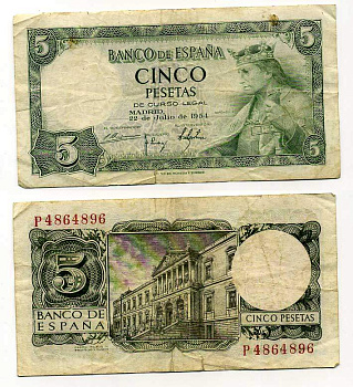 Испания 5 песет 1954 Альфонсо X, король Кастилии и Леона, дворец библиотек и музеев, Мадрид Pick 146 a бумага 6266-44-1-2