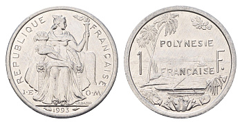 Французская Полинезия 1 франк 1993 KM 11 алюминий UNC 179-856