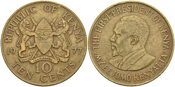 Кения 10 центов 1977 Джомо Кениата KM 11 никель латунь 4590-923