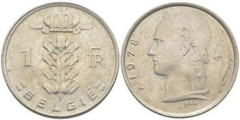 БЕЛЬГИЯ 1 ФРАНК 1978 BELGIE, БОДУЭН I (1951-1993) KM 143.1 медно-никель 119-645