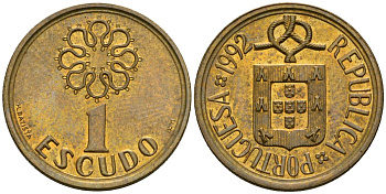 Португалия 1 эскудо 1992 KM 631 никель латунь 4164-1112